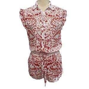 Poupette St Barth Red and White Lightweight Floral Boho Romper Size XS